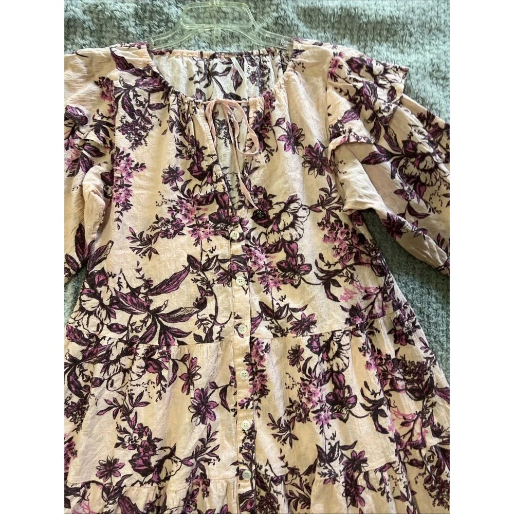Free people floral tunic size extra small BoHo cottage core ruffled